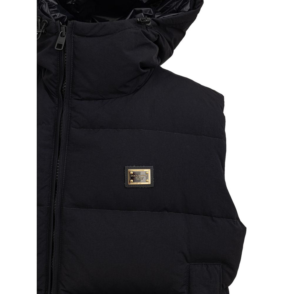 Schwarze ärmellose Jacke aus Polyester