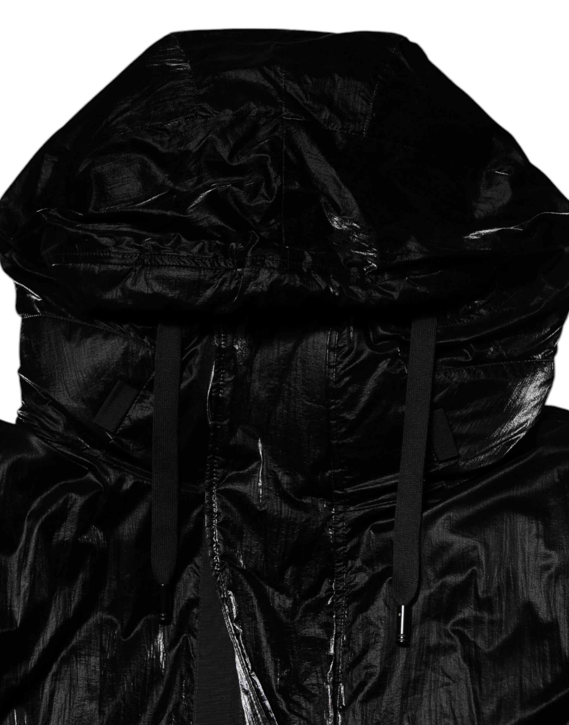 Schwarze Steppjacke mit durchgehendem Reißverschluss und Logo und Kapuze