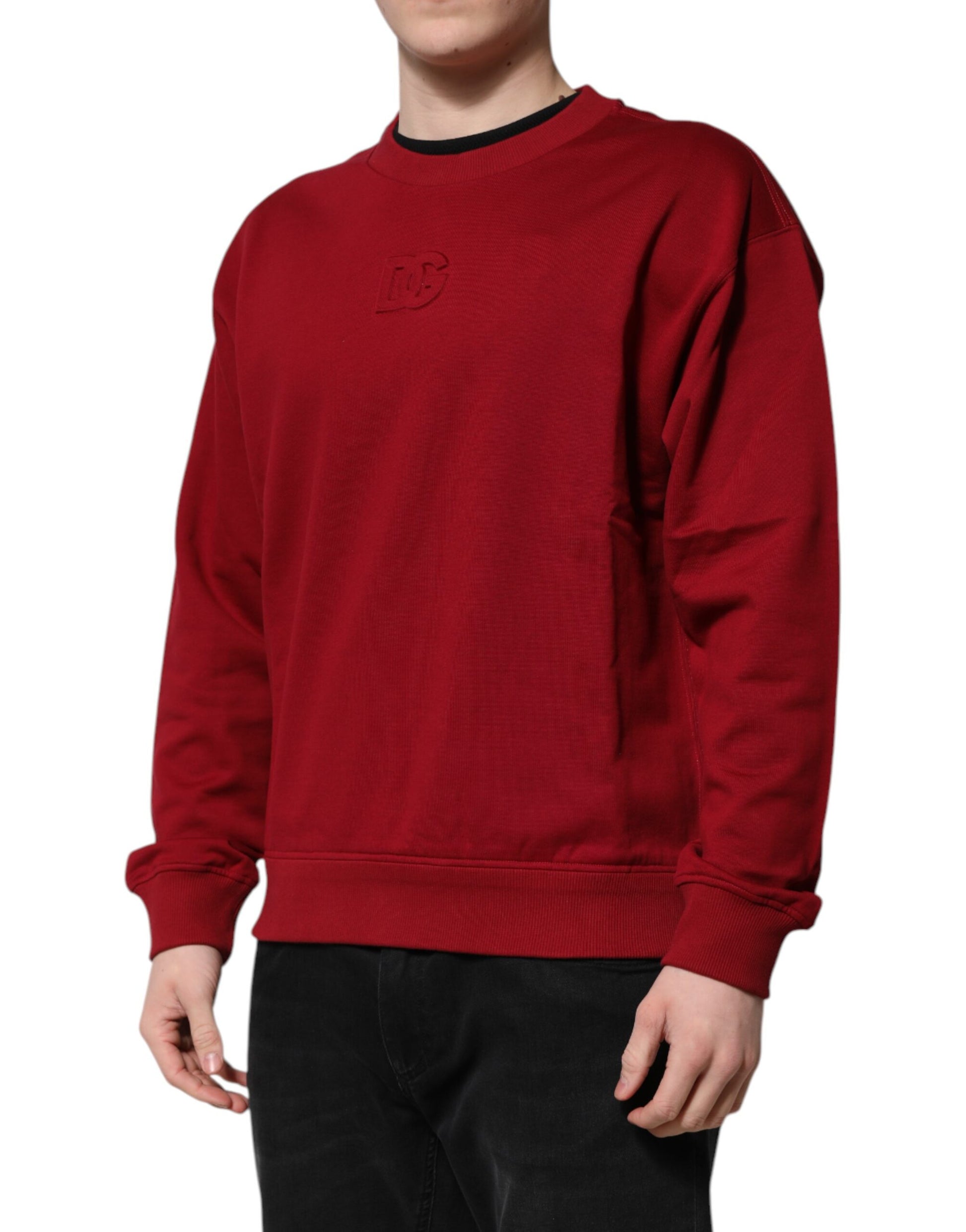 Roter Baumwollpullover mit Rundhalsausschnitt und geprägtem Logo