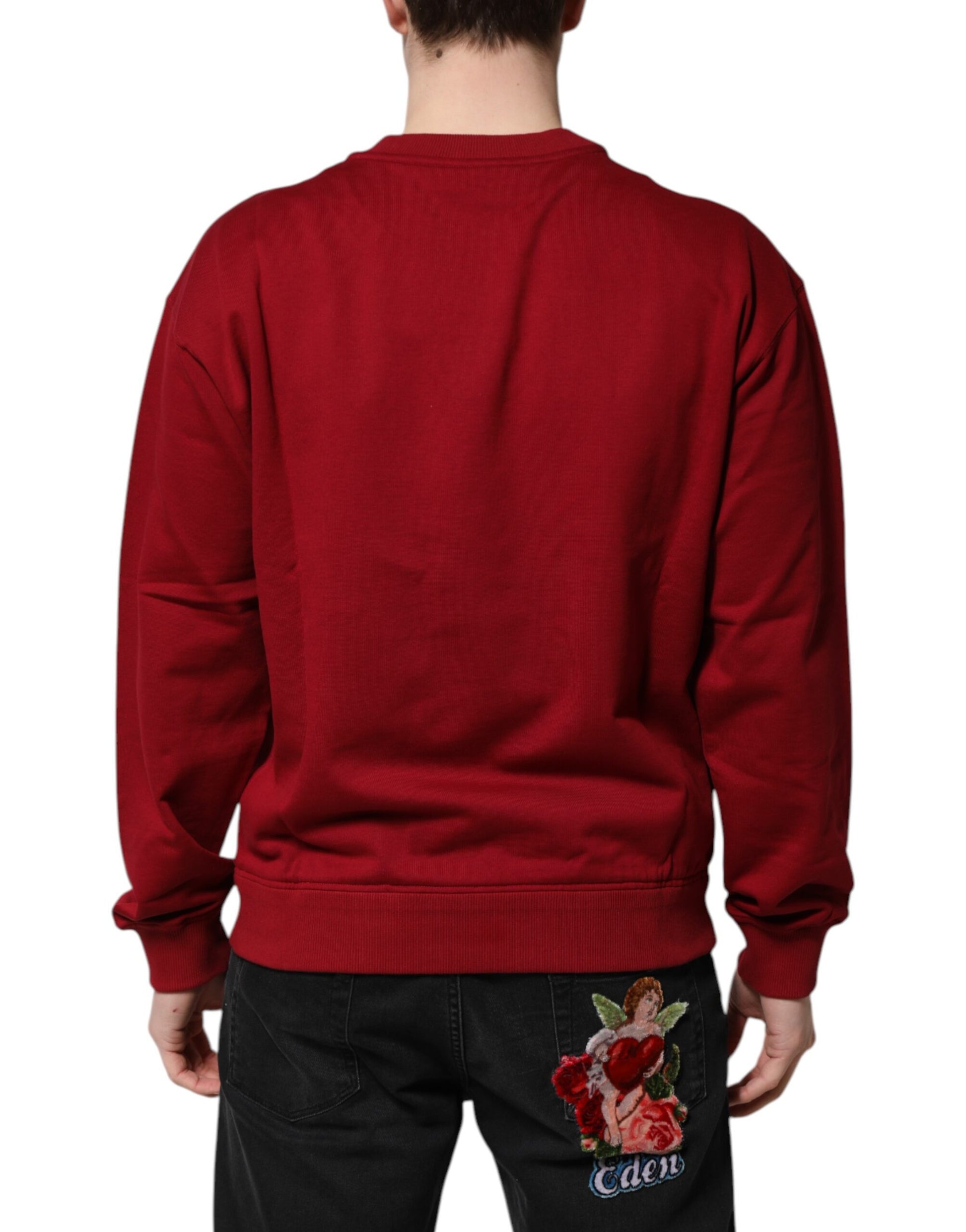 Roter Baumwollpullover mit Rundhalsausschnitt und geprägtem Logo