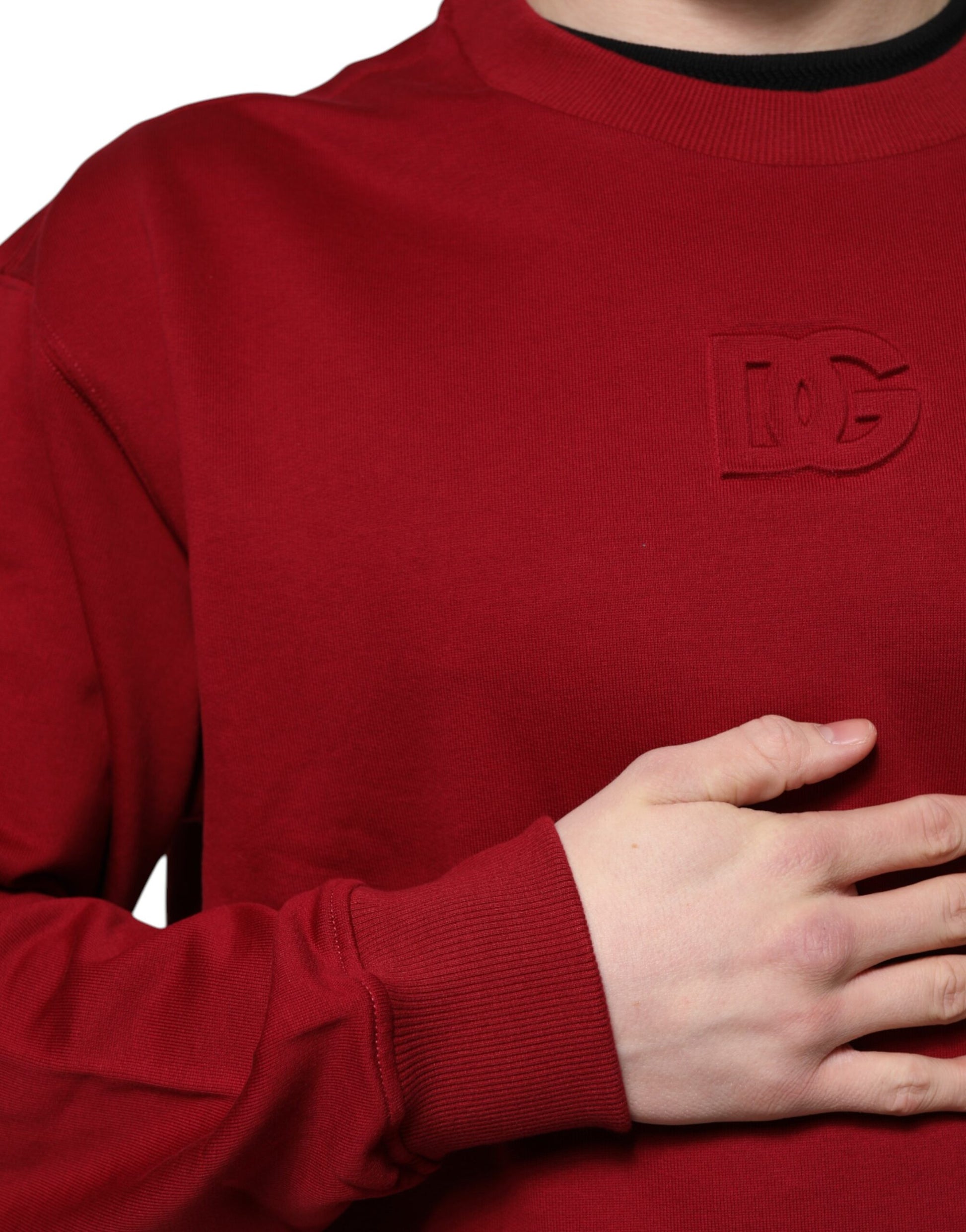 Roter Baumwollpullover mit Rundhalsausschnitt und geprägtem Logo