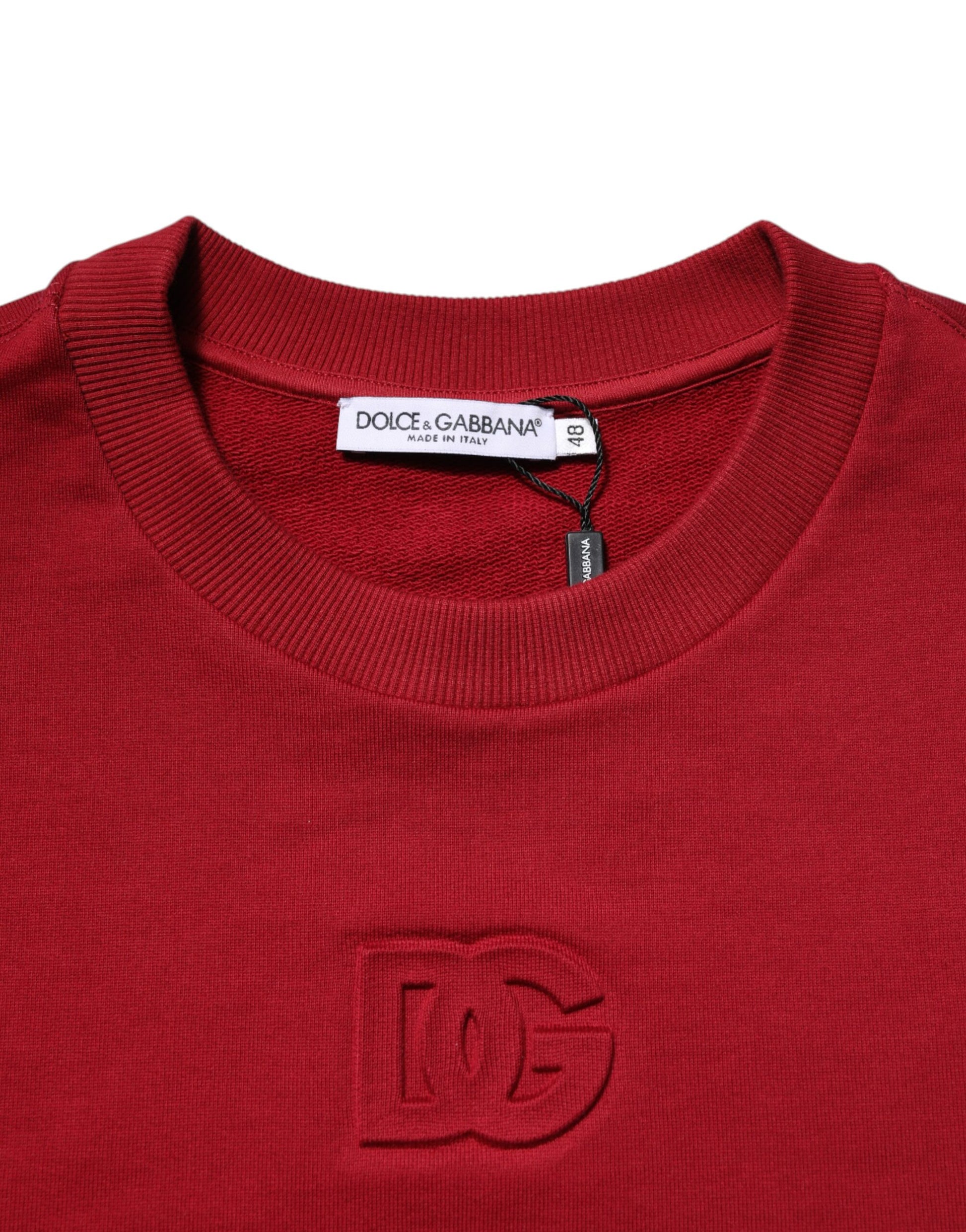 Roter Baumwollpullover mit Rundhalsausschnitt und geprägtem Logo