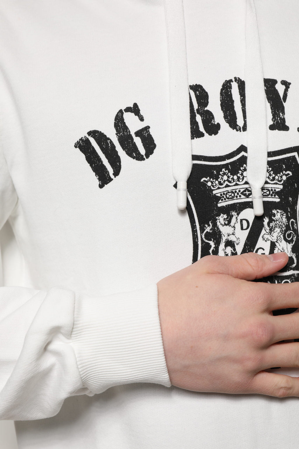 Weißer Kapuzenpullover aus Baumwolle mit DG ROYAL-Print