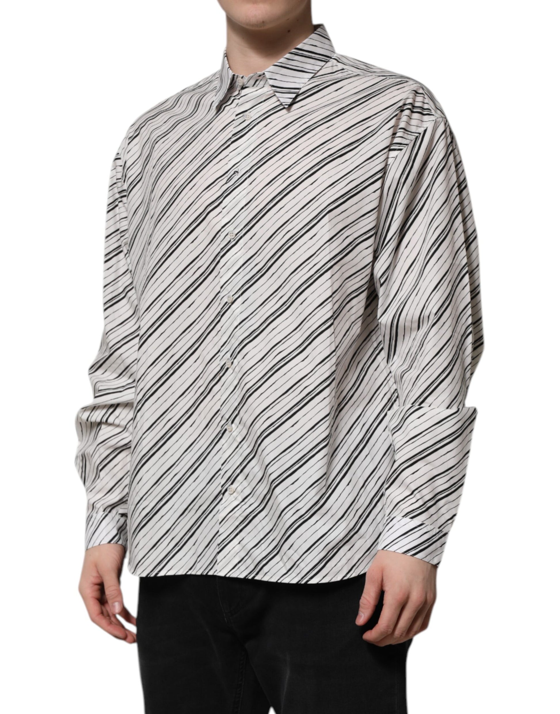 Dolce & Gabbana White Striped Long Sleeves Men Formal Shirt