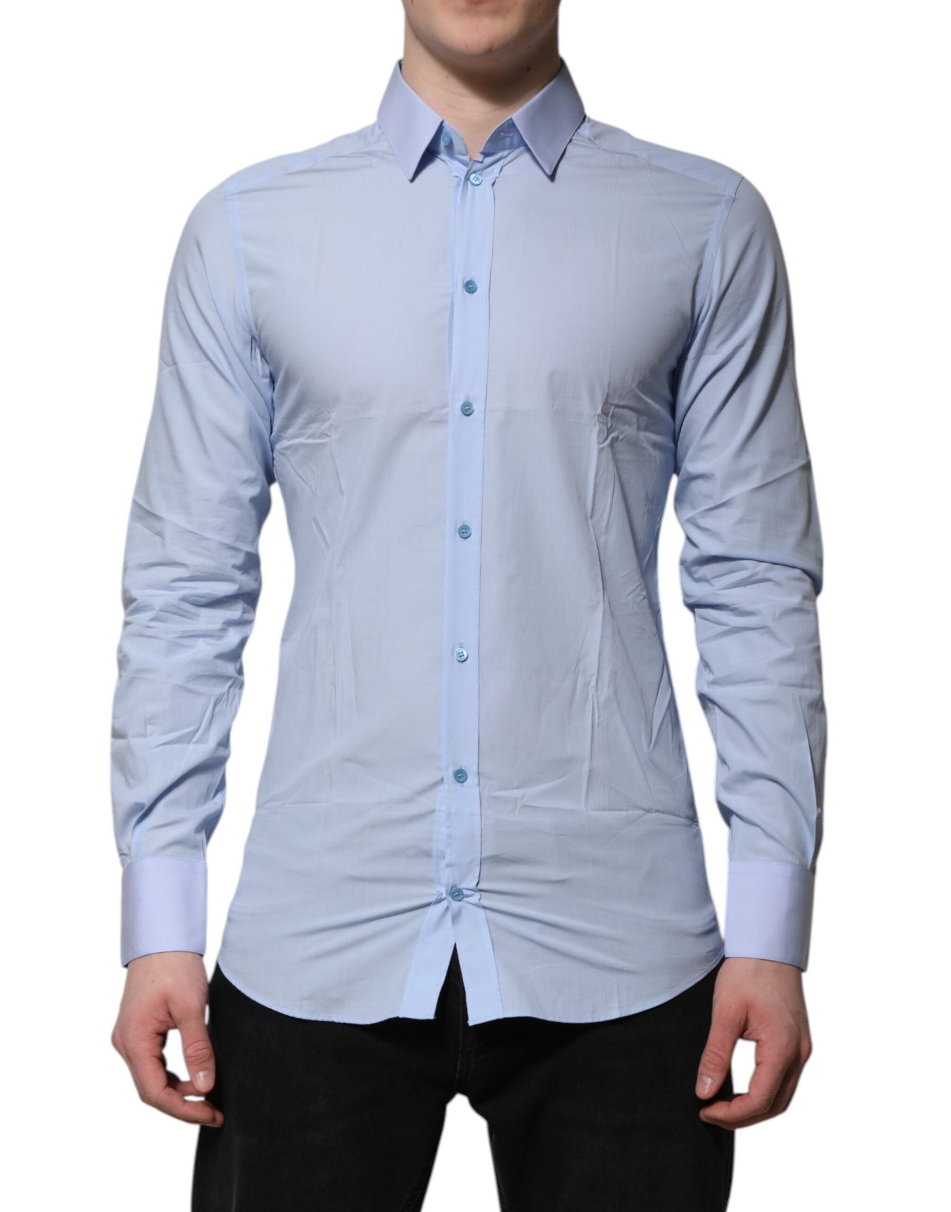 Dolce & Gabbana Blue Cotton GOLD Long Sleeves Men Dress Shirt