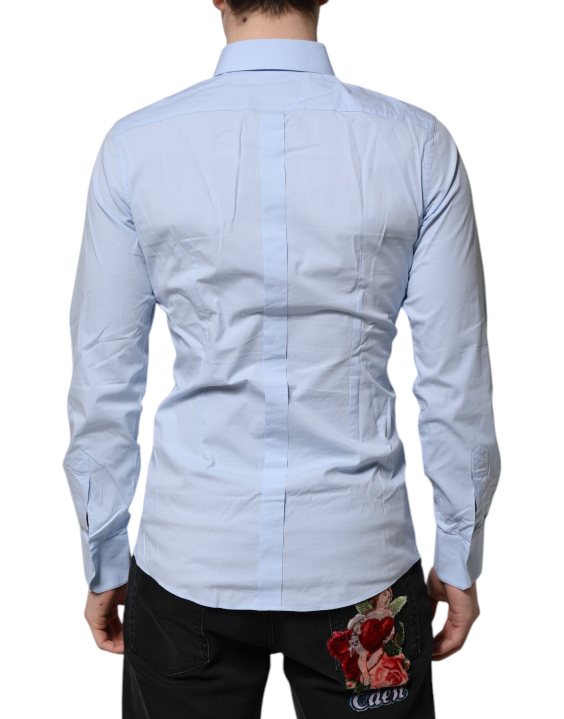 Dolce & Gabbana Sky Blue Cotton GOLD Long Sleeves Dress Shirt