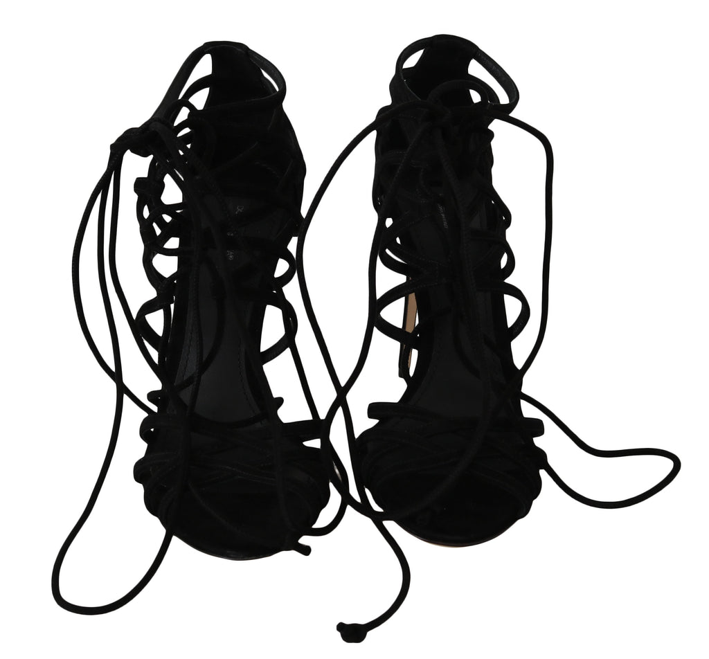 Schwarze Stiletto-Sandalen aus Wildleder mit Riemchen