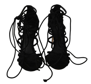 Schwarze Stiletto-Sandalen aus Wildleder mit Riemchen