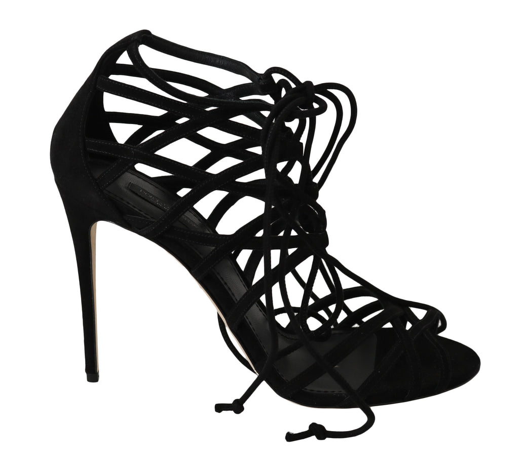Schwarze Stiletto-Sandalen aus Wildleder mit Riemchen