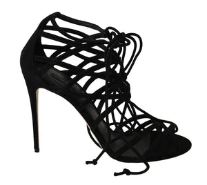 Schwarze Stiletto-Sandalen aus Wildleder mit Riemchen