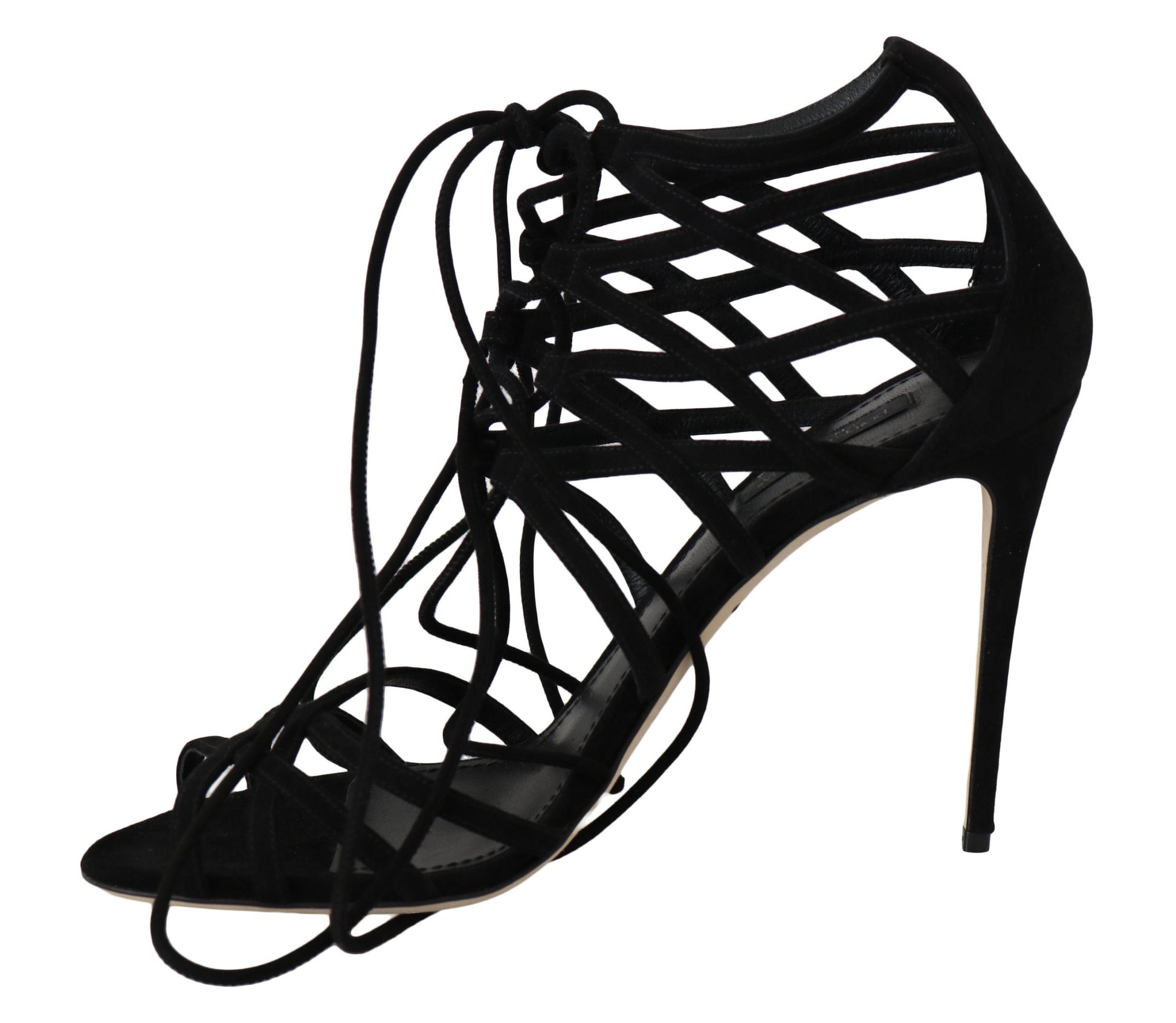 Schwarze Stiletto-Sandalen aus Wildleder mit Riemchen