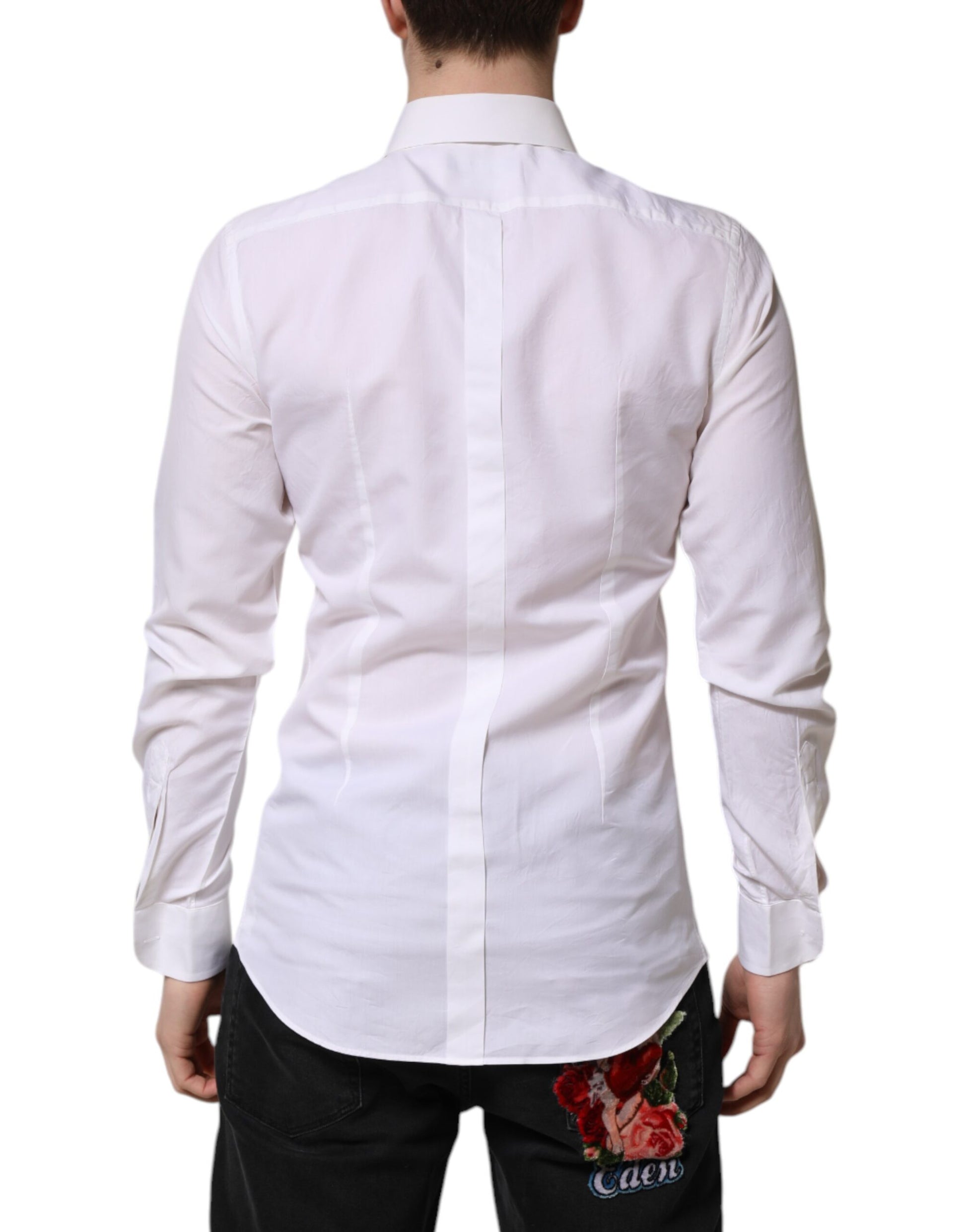 Dolce & Gabbana White Cotton GOLD Long Sleeves Dress Shirt