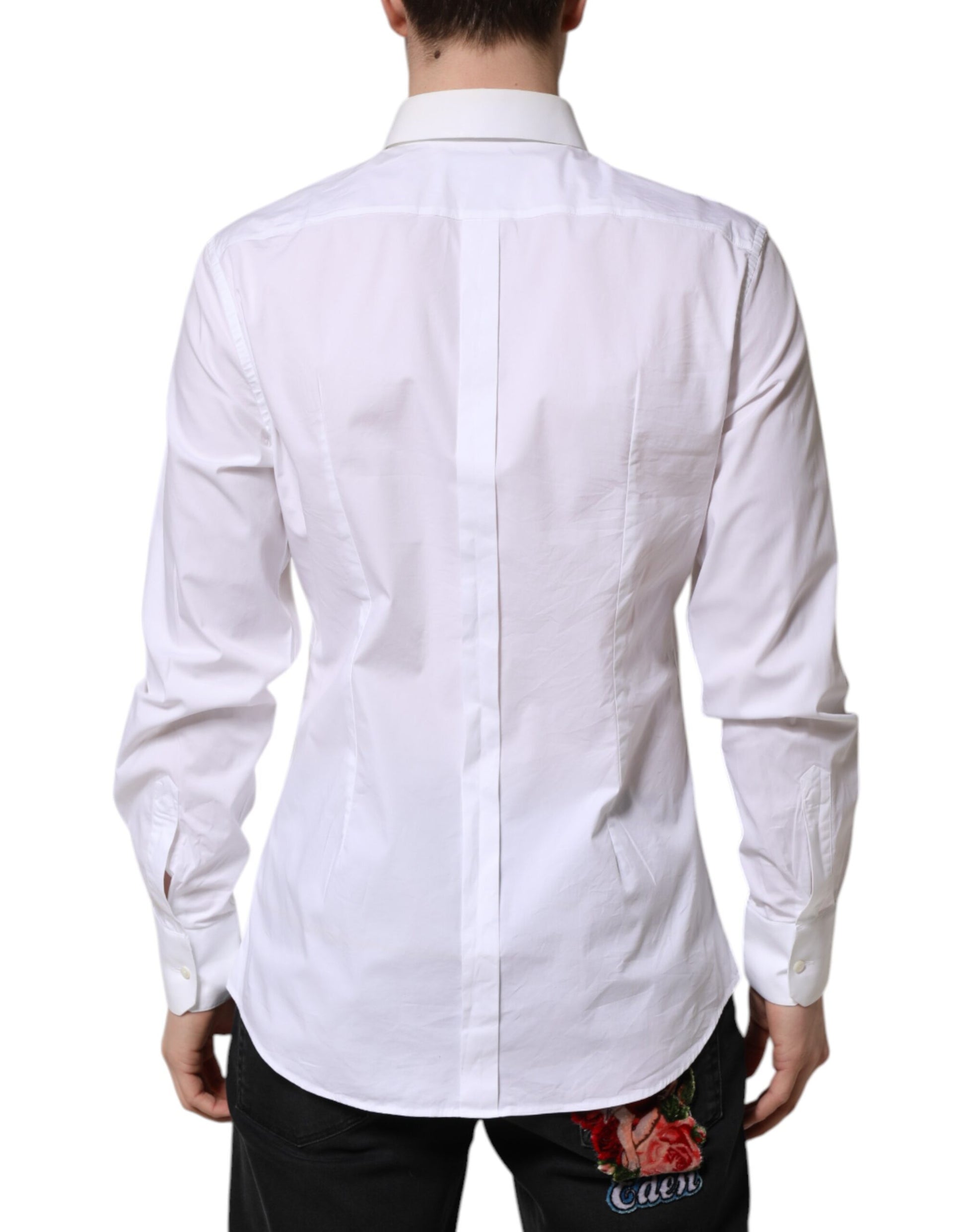 Dolce & Gabbana White Cotton GOLD Long Sleeves Dress Shirt