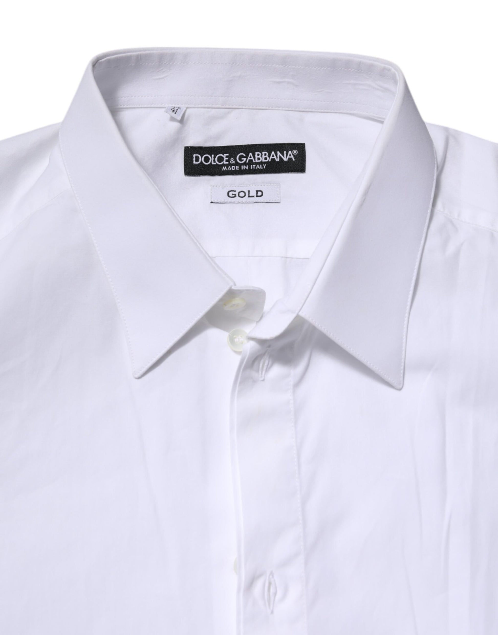 Dolce & Gabbana White Cotton GOLD Long Sleeves Dress Shirt