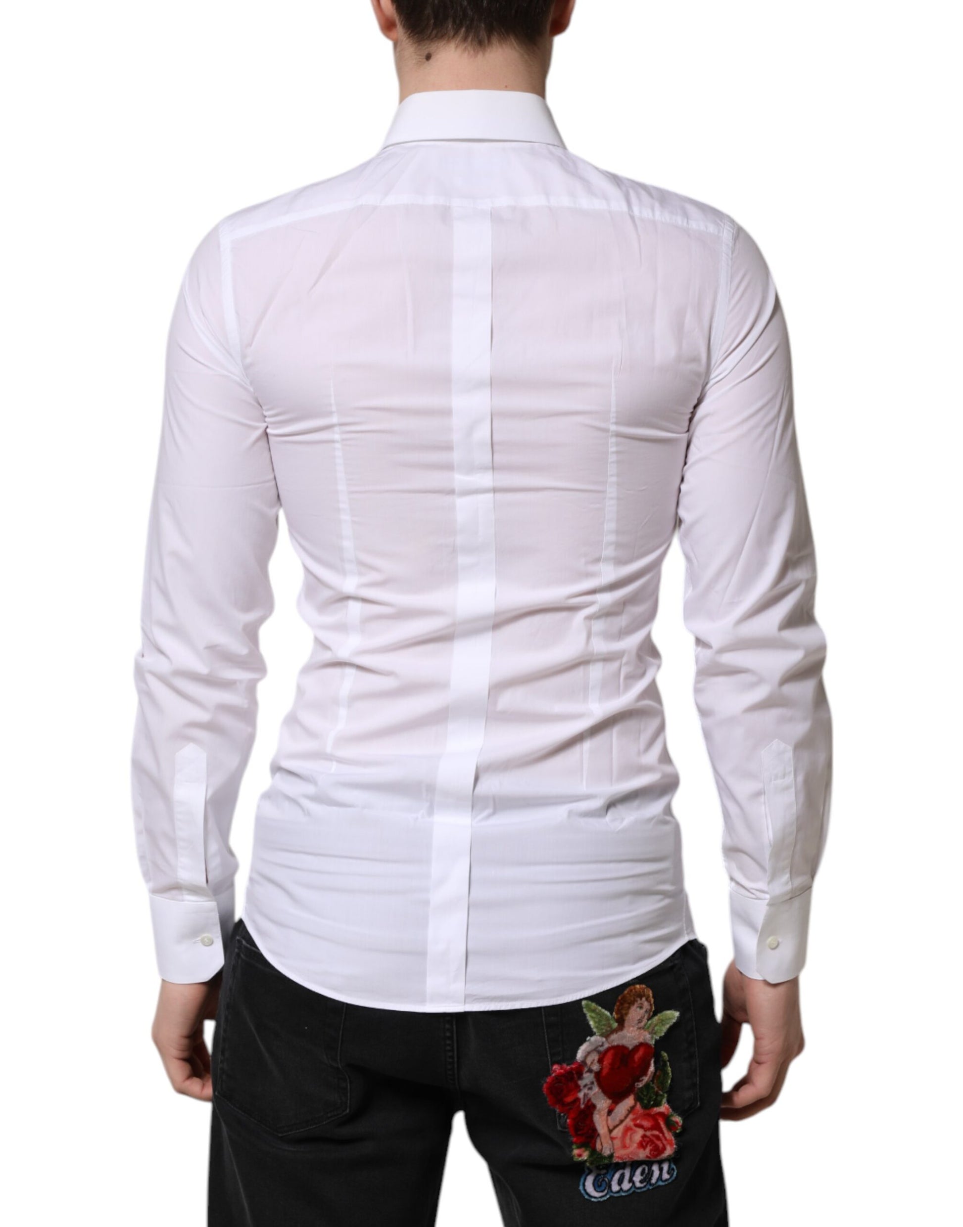 Dolce & Gabbana White Cotton GOLD Long Sleeve Men Dress Shirt