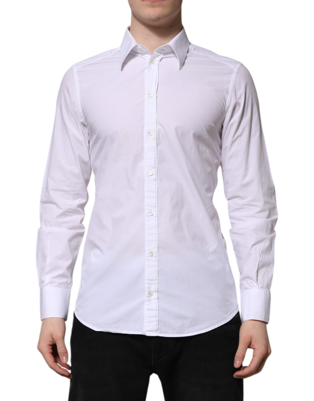 Dolce & Gabbana White Cotton GOLD Long Sleeves Dress Shirt