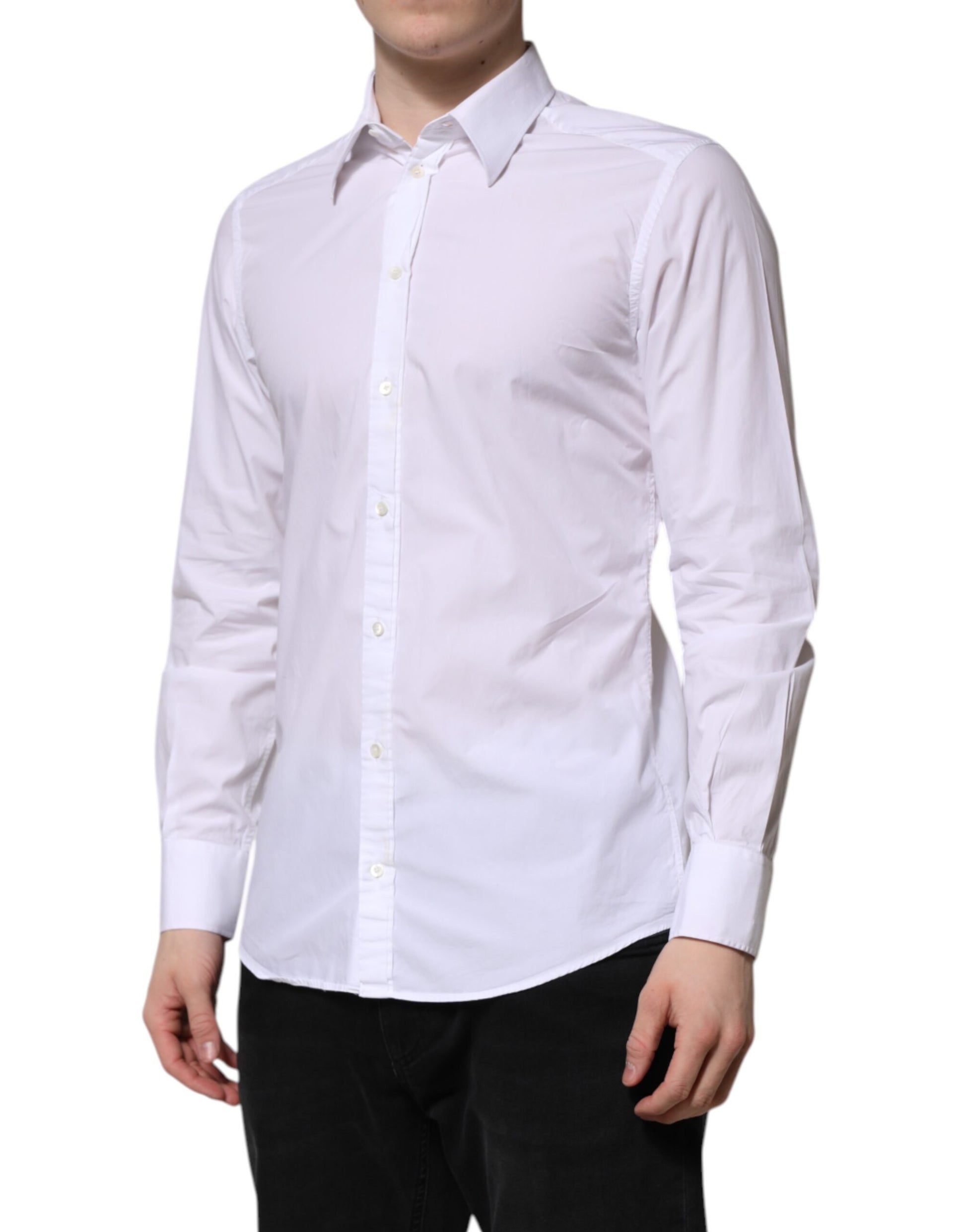 Dolce & Gabbana White Cotton GOLD Long Sleeves Dress Shirt