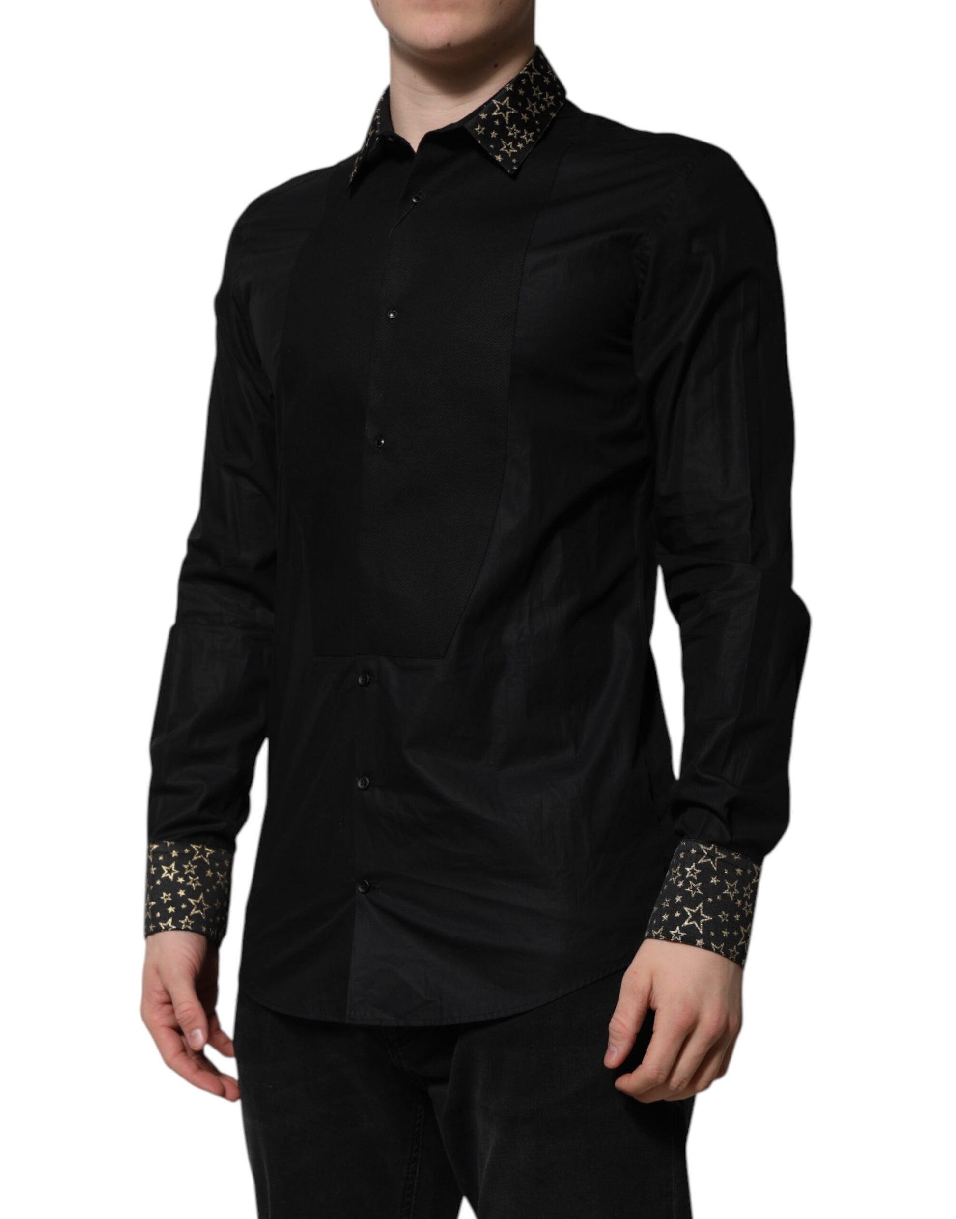 Dolce & Gabbana Black Cotton GOLD Long Sleeves Dress Shirt