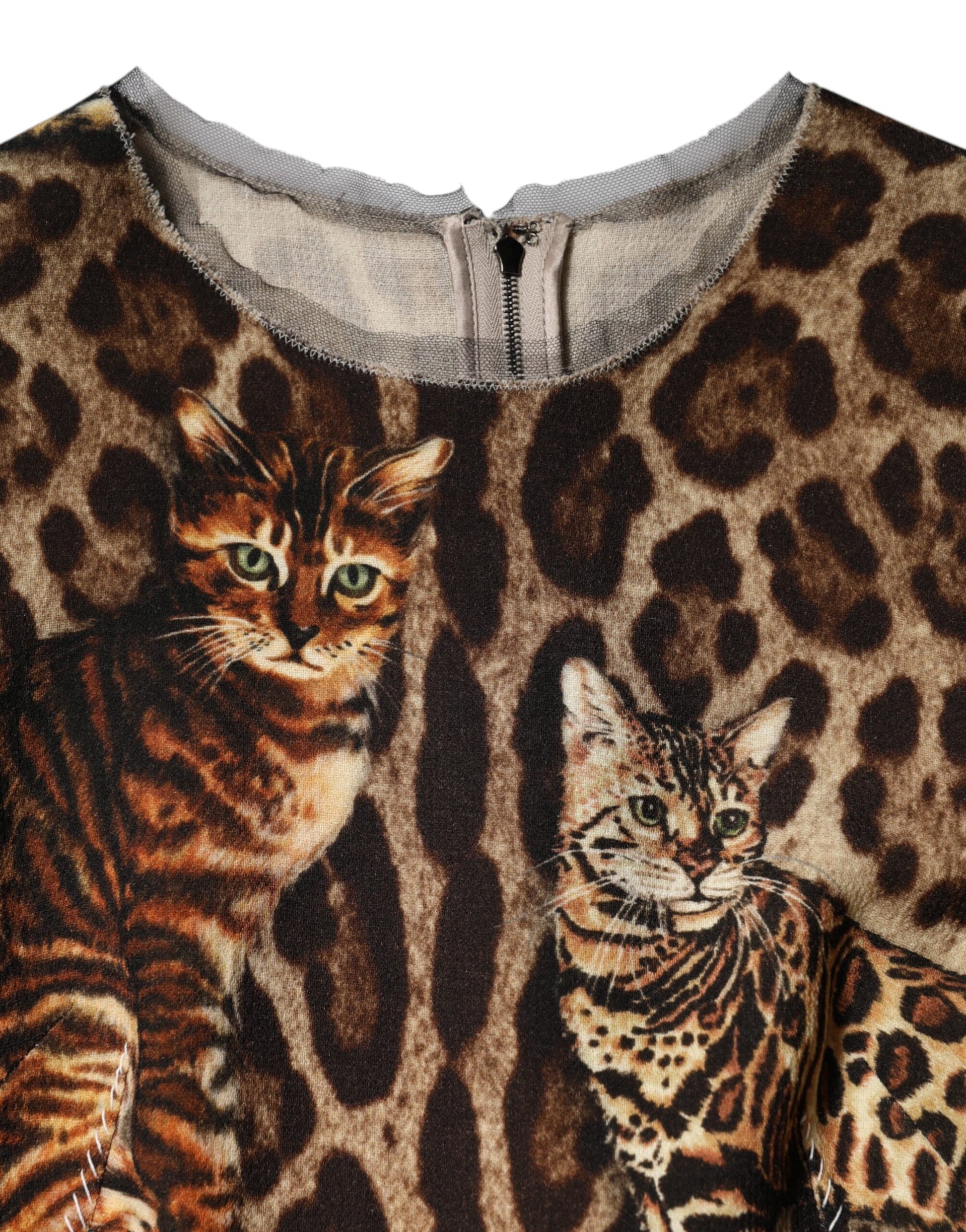 Braunes A-Linien-Midikleid mit Leopardenmuster und Gürtel