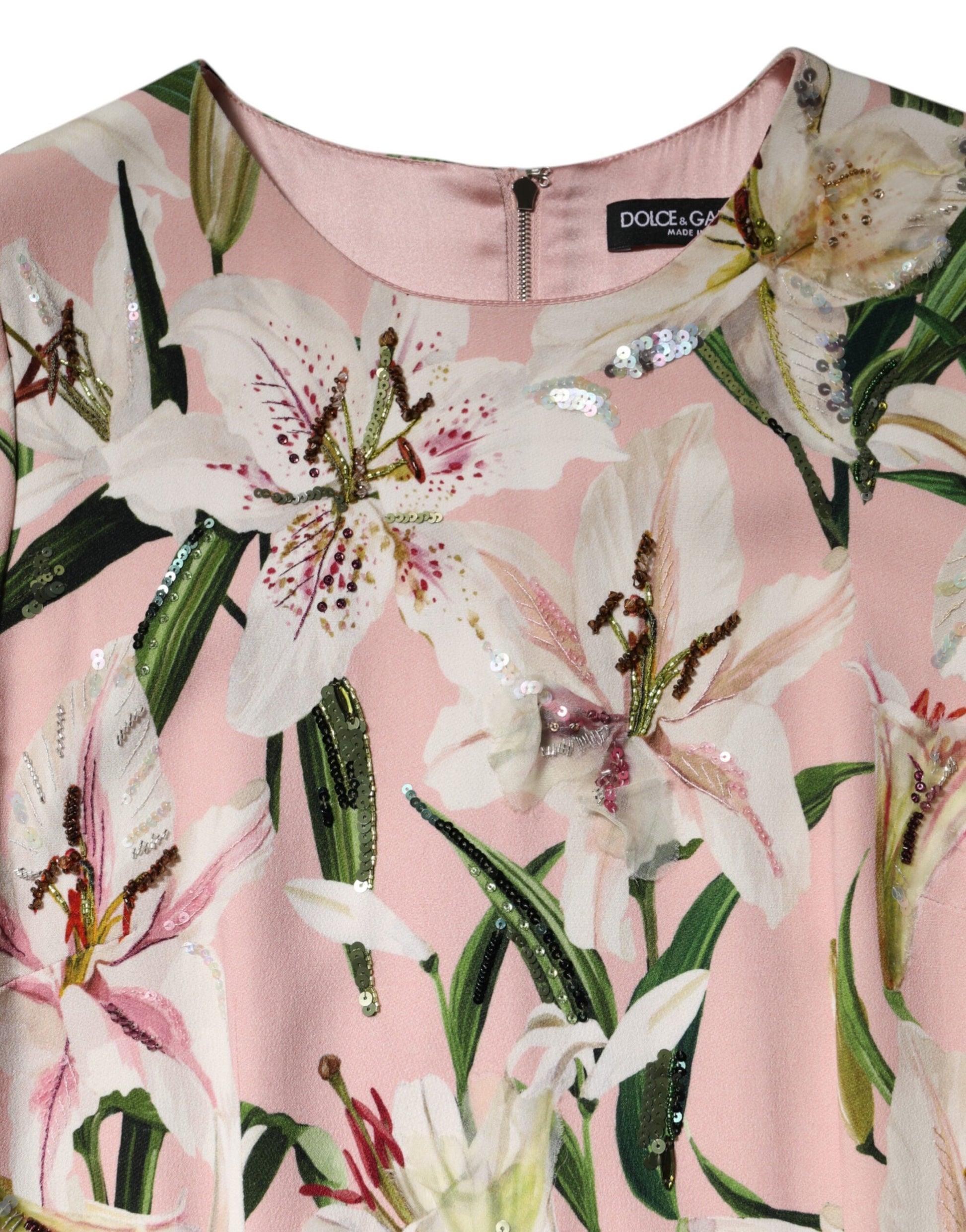 Dolce & Gabbana Pink Lily Viscose Sheath Stretch Midi Dress