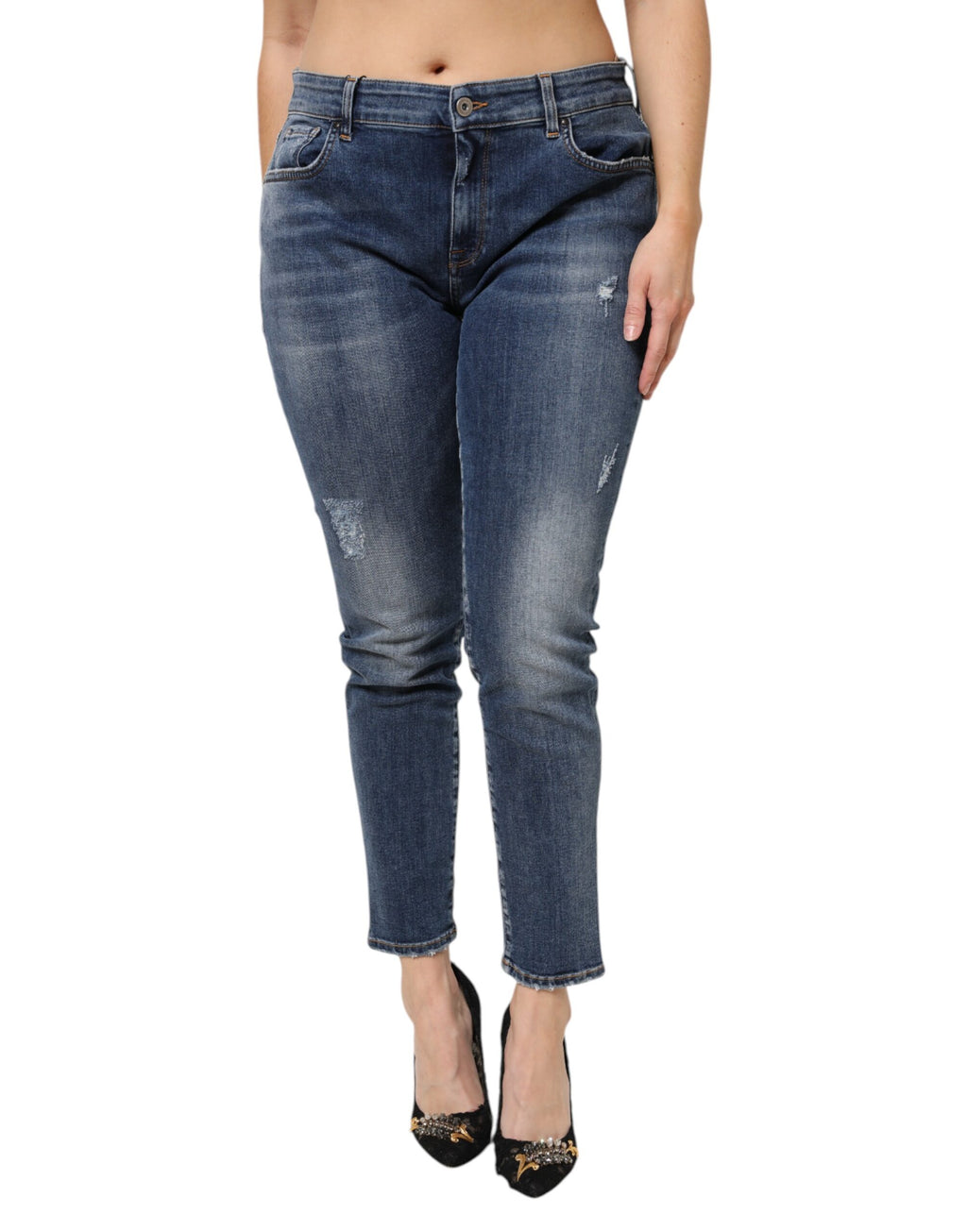 Blaue Jeans aus gewaschener Baumwolle mit niedriger Taille