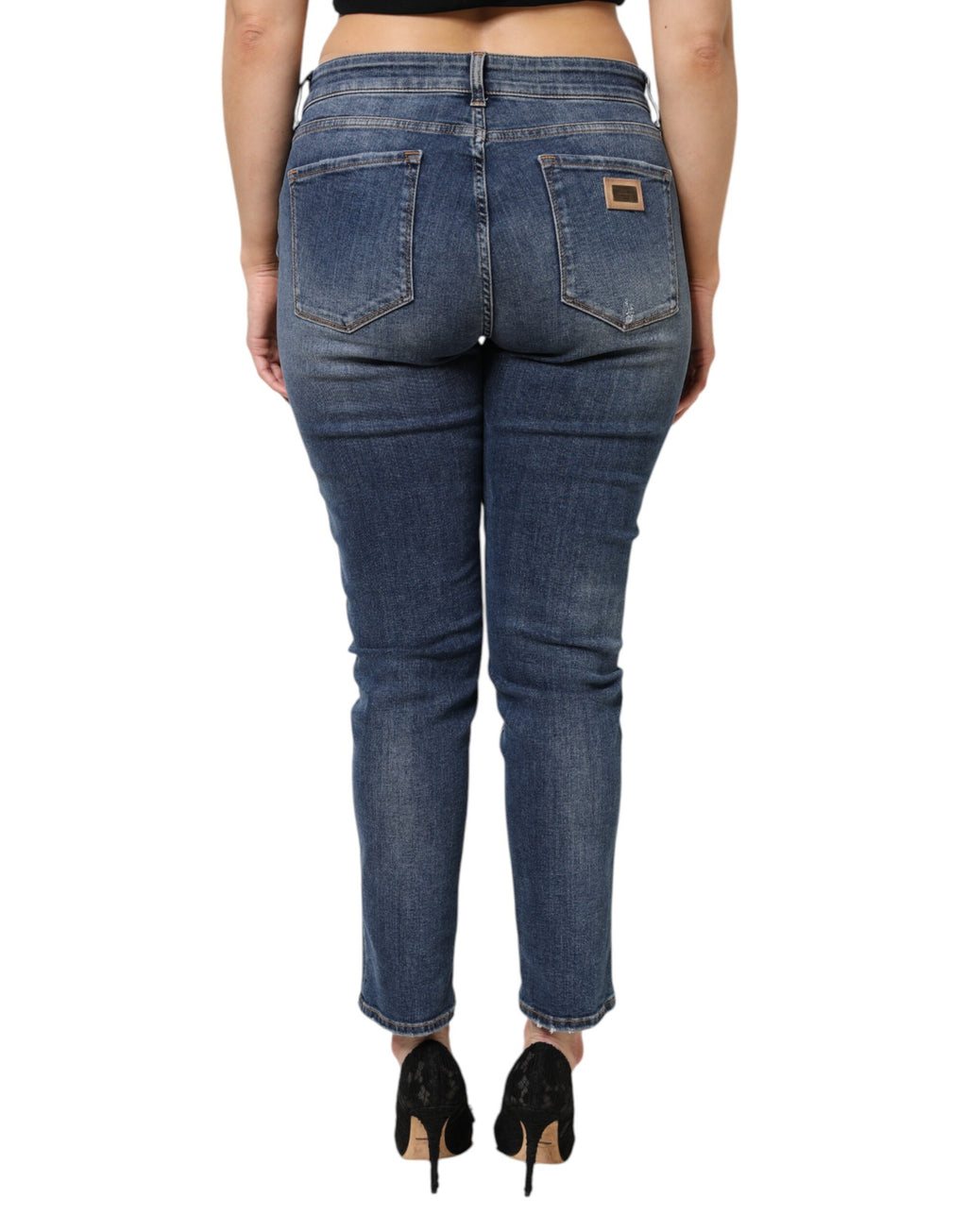 Blaue Jeans aus gewaschener Baumwolle mit niedriger Taille