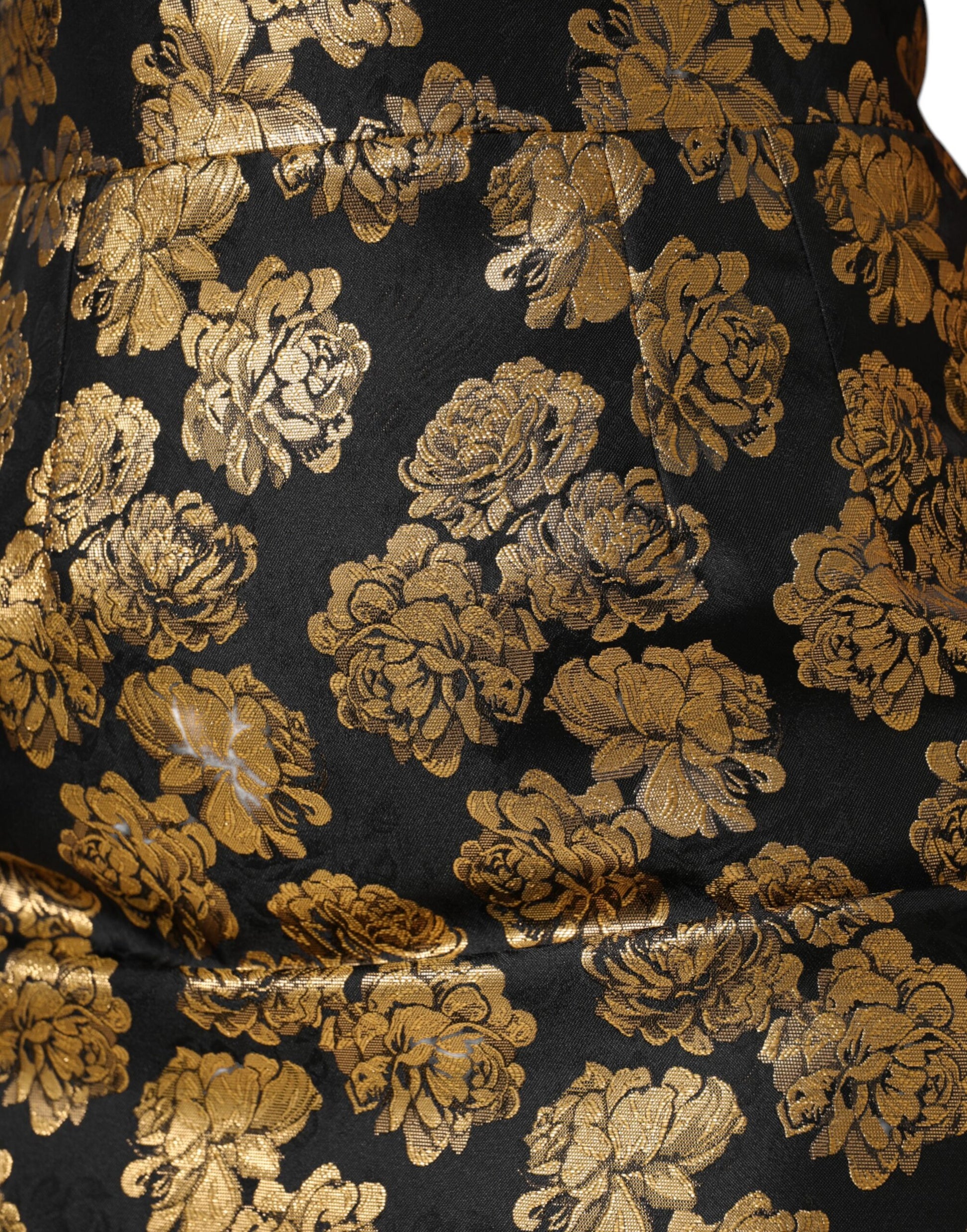Schwarz-goldener Jacquard-Minirock mit Blumenmuster