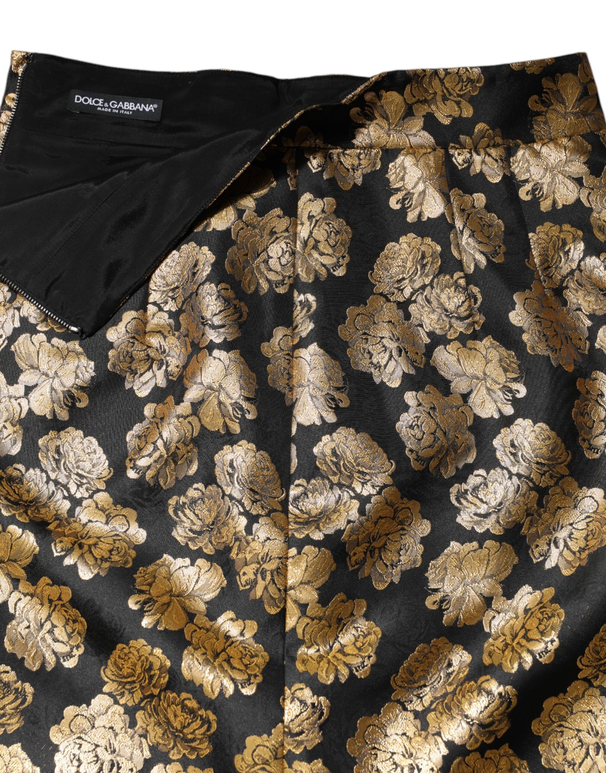 Schwarz-goldener Jacquard-Minirock mit Blumenmuster