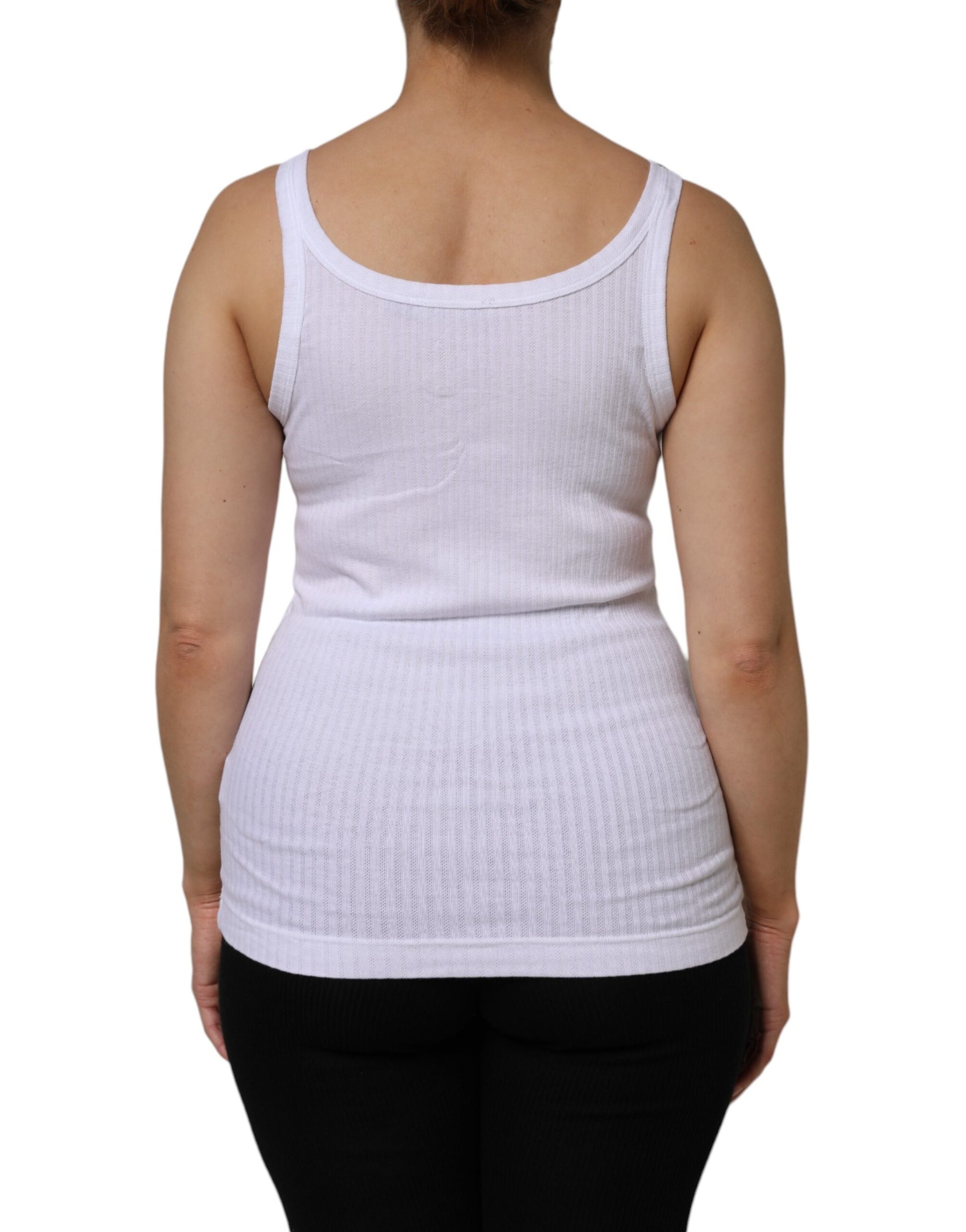 Dolce & Gabbana White Cotton Round Neck Sleeveless Tank Top