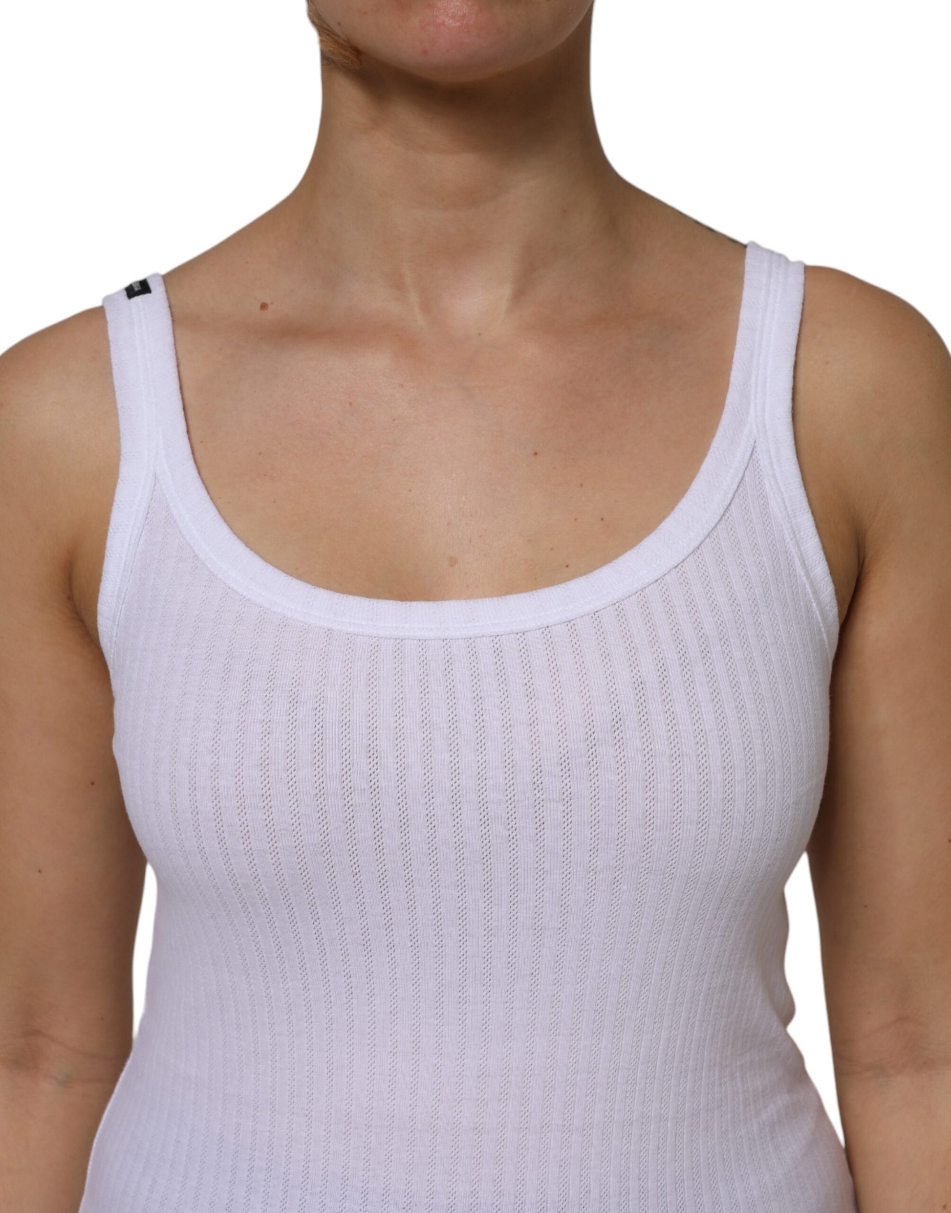 Dolce & Gabbana White Cotton Round Neck Sleeveless Tank Top