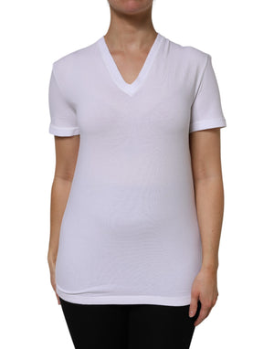 Weißes T-Shirt aus Baumwolle mit kurzen Ärmeln und V-Ausschnitt