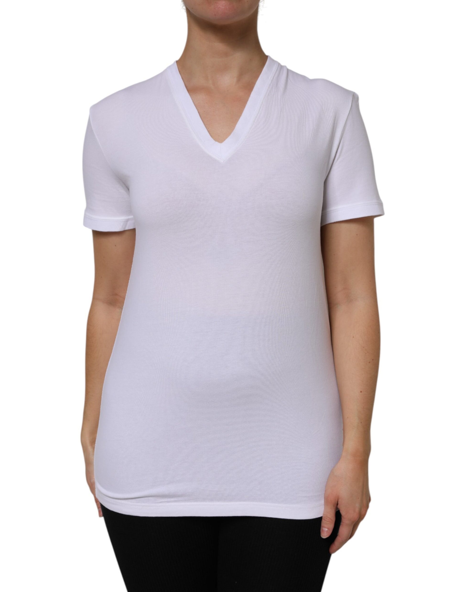 Weißes T-Shirt aus Baumwolle mit kurzen Ärmeln und V-Ausschnitt