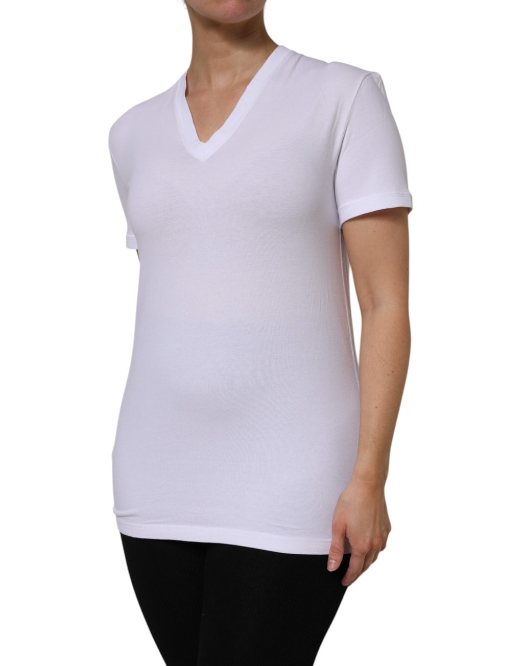 Weißes T-Shirt aus Baumwolle mit kurzen Ärmeln und V-Ausschnitt