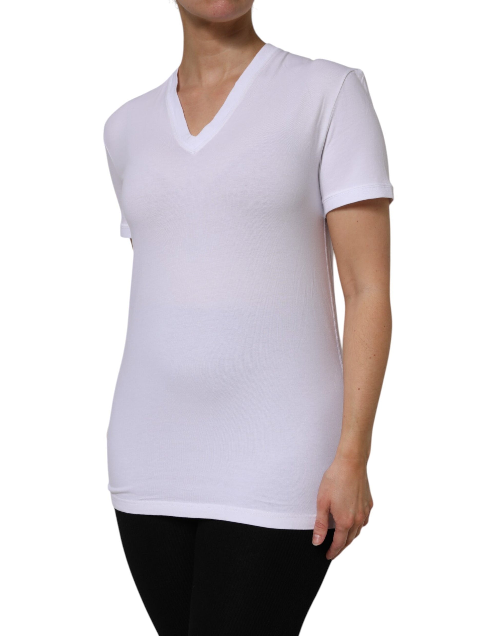 Weißes T-Shirt aus Baumwolle mit kurzen Ärmeln und V-Ausschnitt