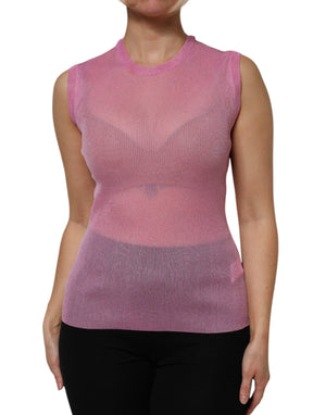 Rosafarbenes ärmelloses Tanktop aus Polyester mit Rundhalsausschnitt