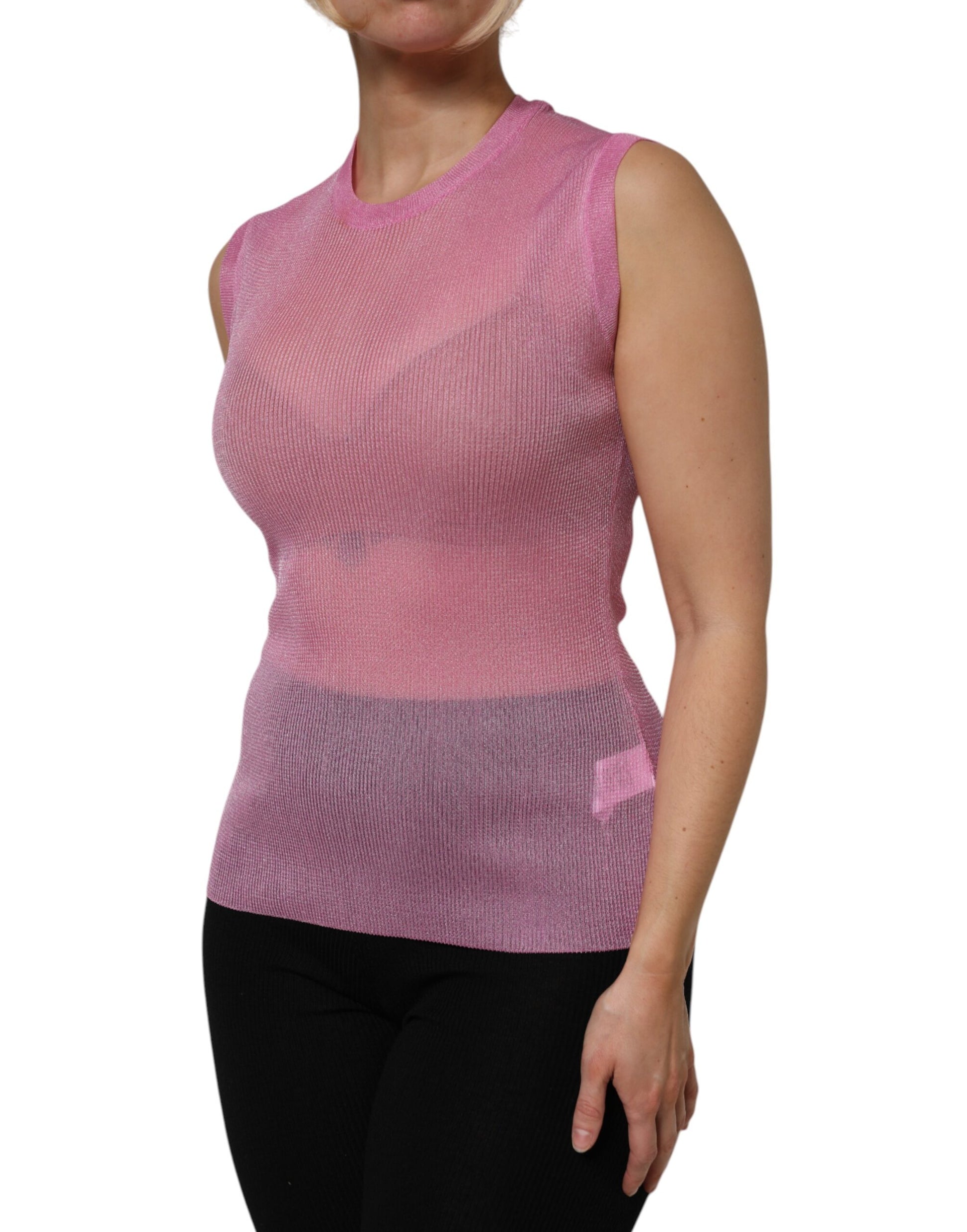 Rosafarbenes ärmelloses Tanktop aus Polyester mit Rundhalsausschnitt