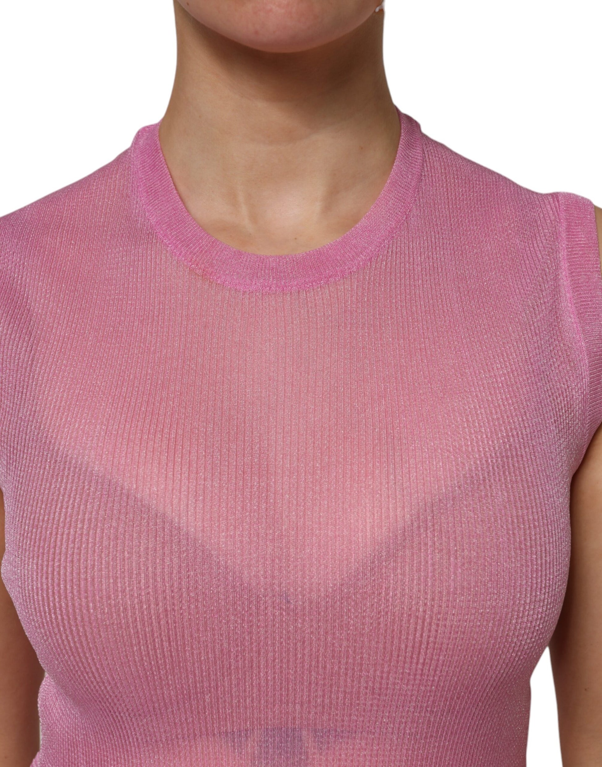 Rosafarbenes ärmelloses Tanktop aus Polyester mit Rundhalsausschnitt