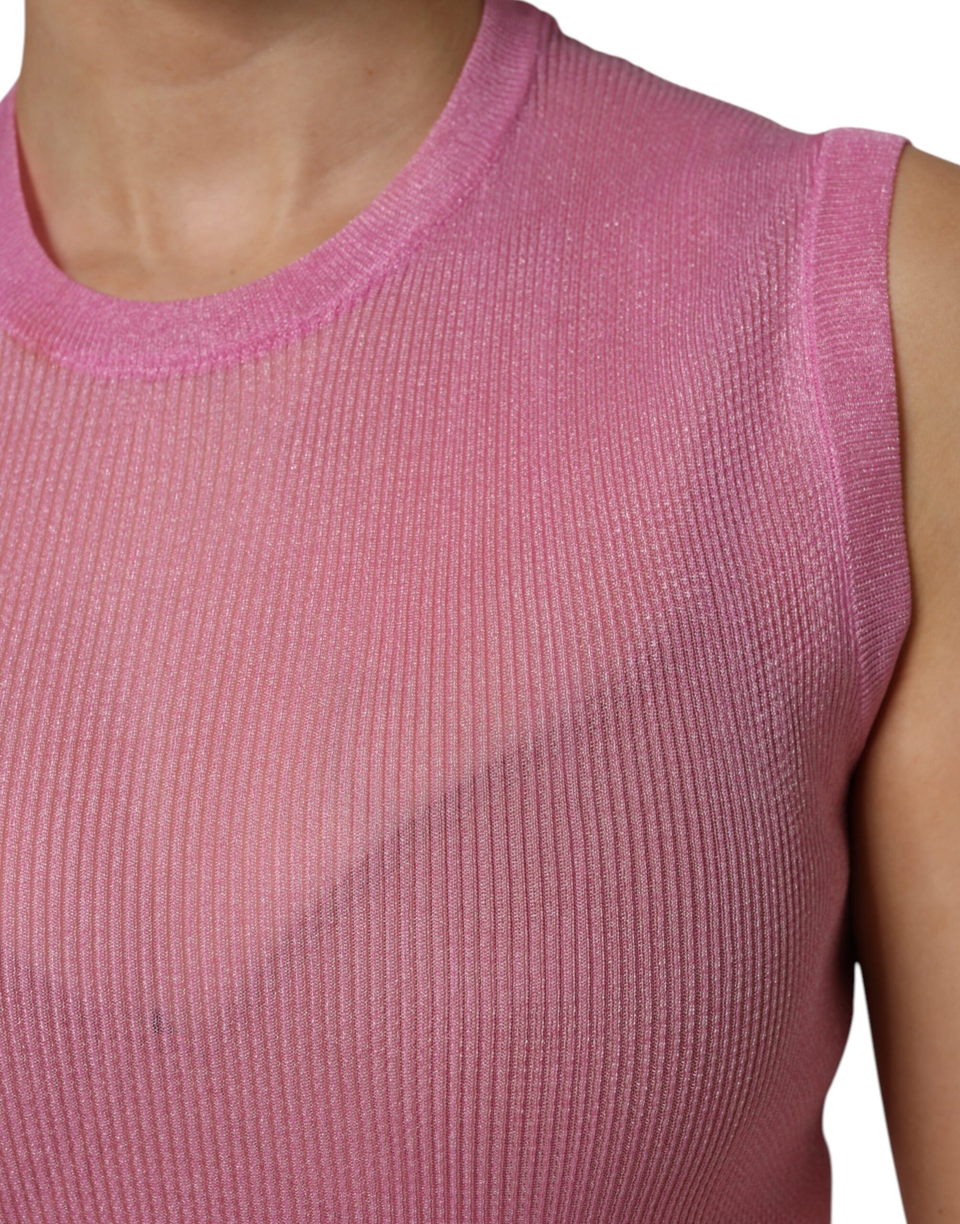 Rosafarbenes ärmelloses Tanktop aus Polyester mit Rundhalsausschnitt