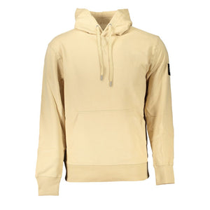 Beigefarbener Hoodie aus gebürsteter Baumwolle mit Mitteltasche