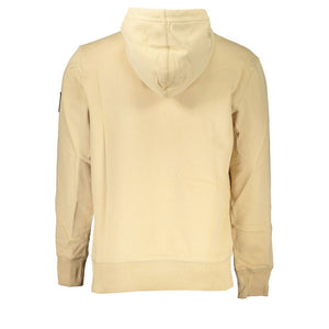 Beigefarbener Hoodie aus gebürsteter Baumwolle mit Mitteltasche