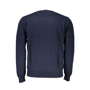 Blauer Pullover mit V-Ausschnitt und Stickerei