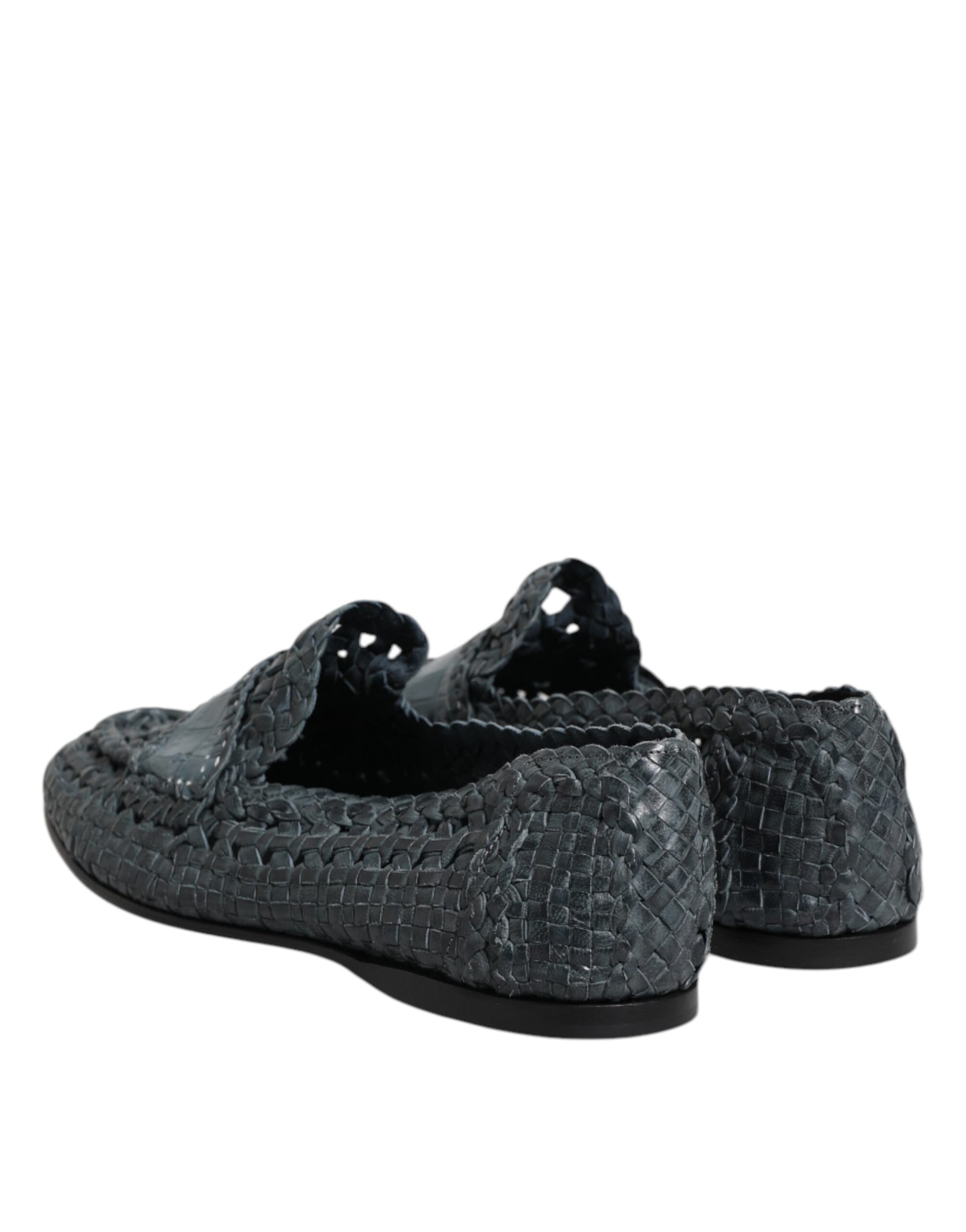 Blaue Slipper aus gewebtem Leder