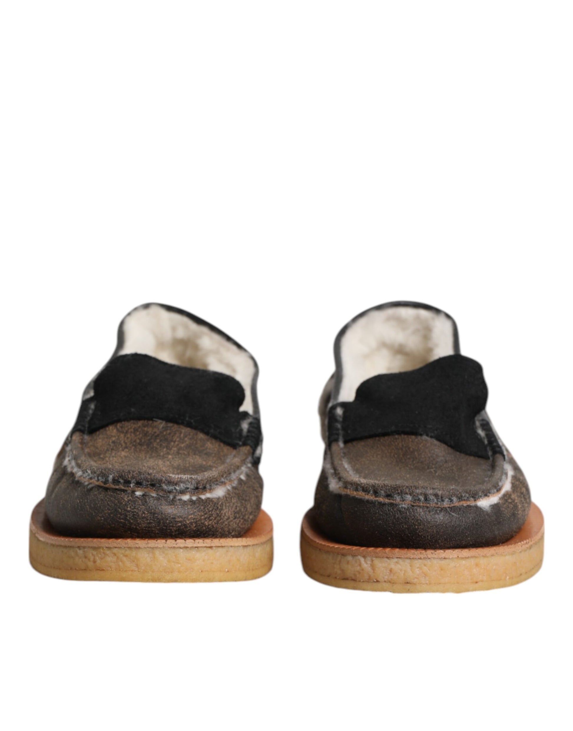 Braune weiße Loafer aus Kalbsleder