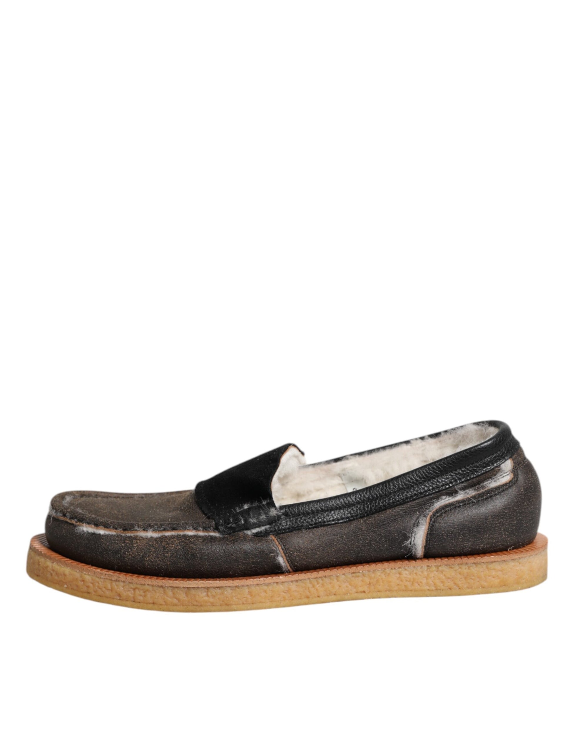 Braune weiße Loafer aus Kalbsleder