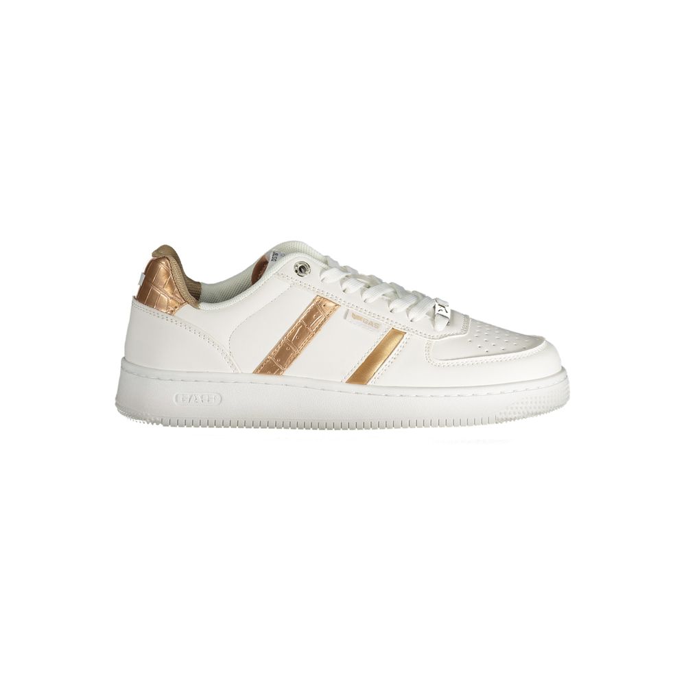 "Weißer Polyester-Damen-Sneaker mit bronzefarbenen Details"