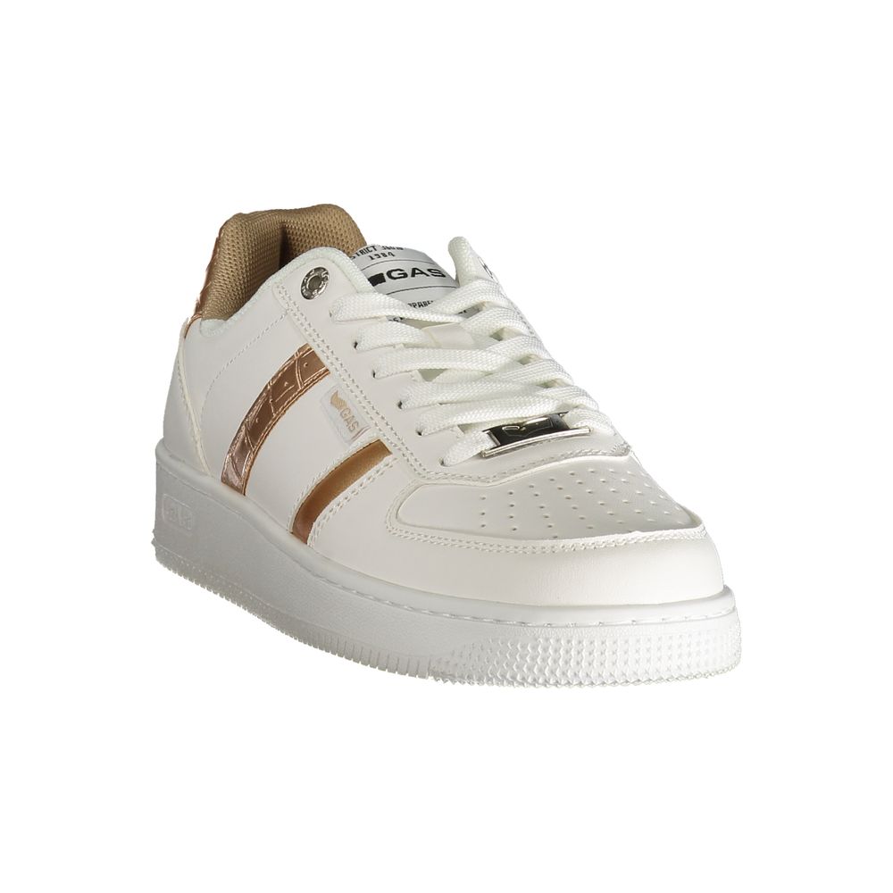 "Weißer Polyester-Damen-Sneaker mit bronzefarbenen Details"