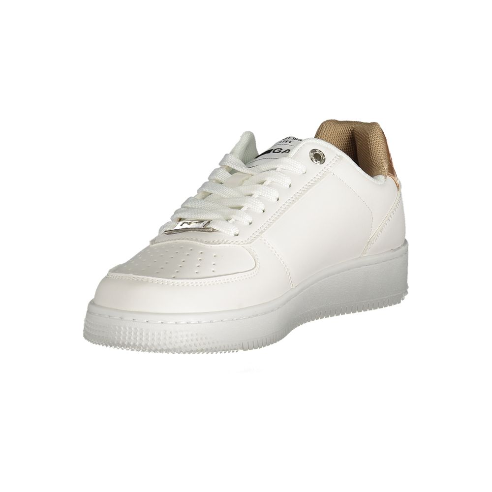 "Weißer Polyester-Damen-Sneaker mit bronzefarbenen Details"