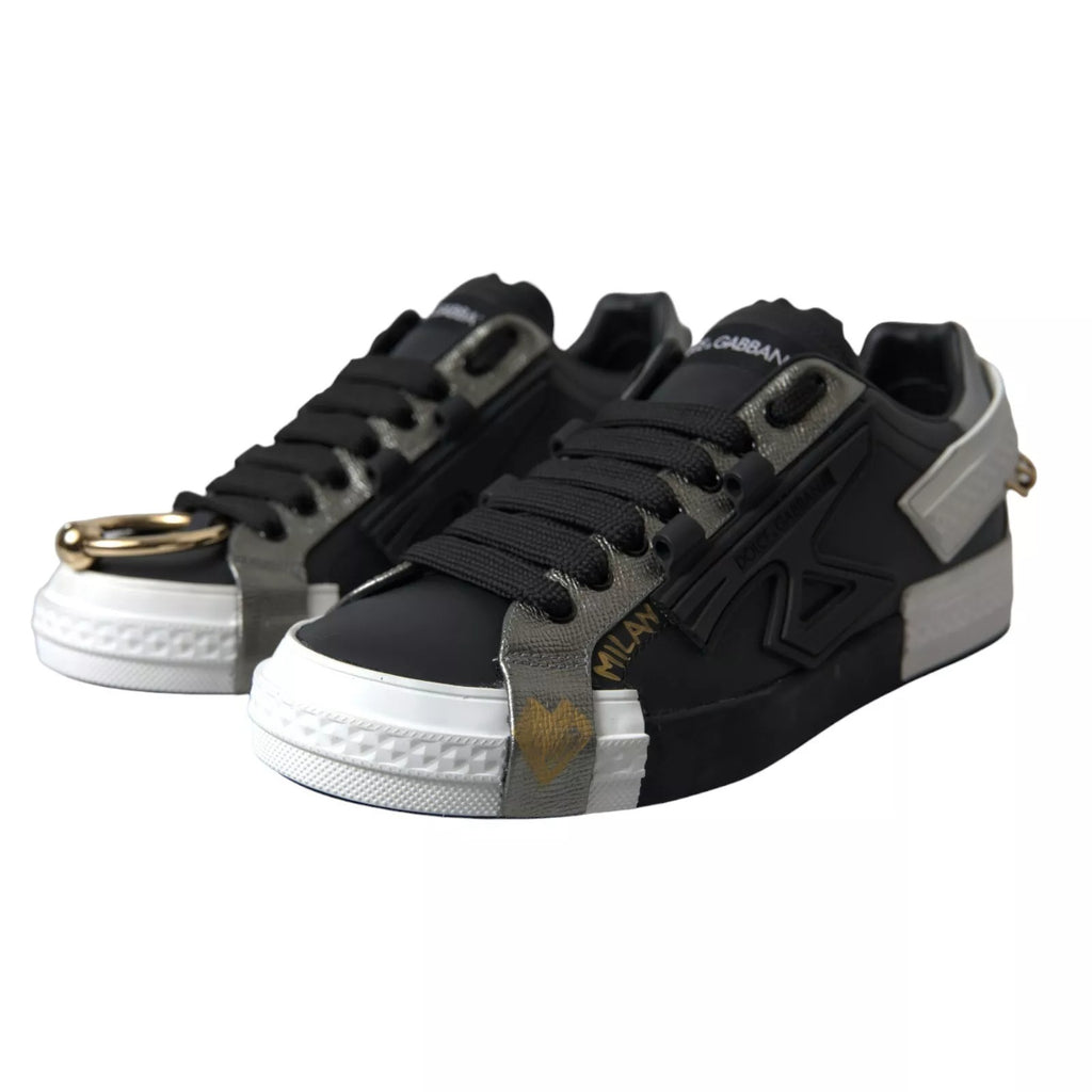 Schwarze niedrige Leder-Sneakers von Portofino Shoes
