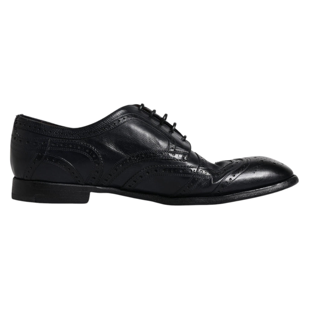 Dunkelblaue Derby-Schuhe aus Leder mit Flügelkappe