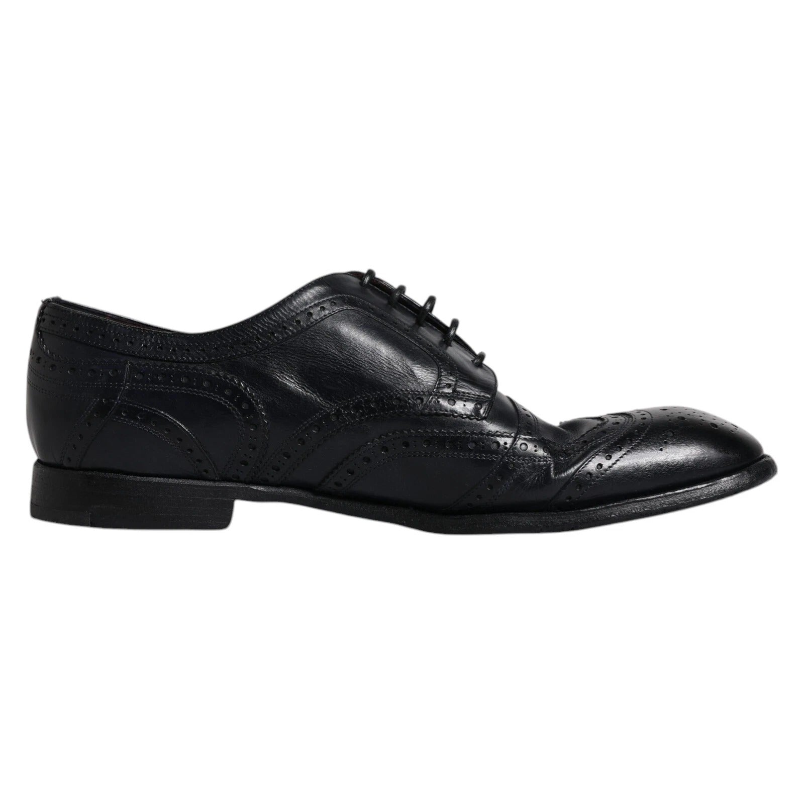 Dunkelblaue Derby-Schuhe aus Leder mit Flügelkappe